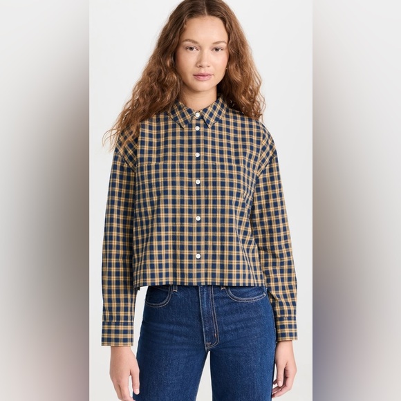 Madewell The Signature Poplin Crop Shirt in Plaid Classic Indigo - Picture 6 of 11